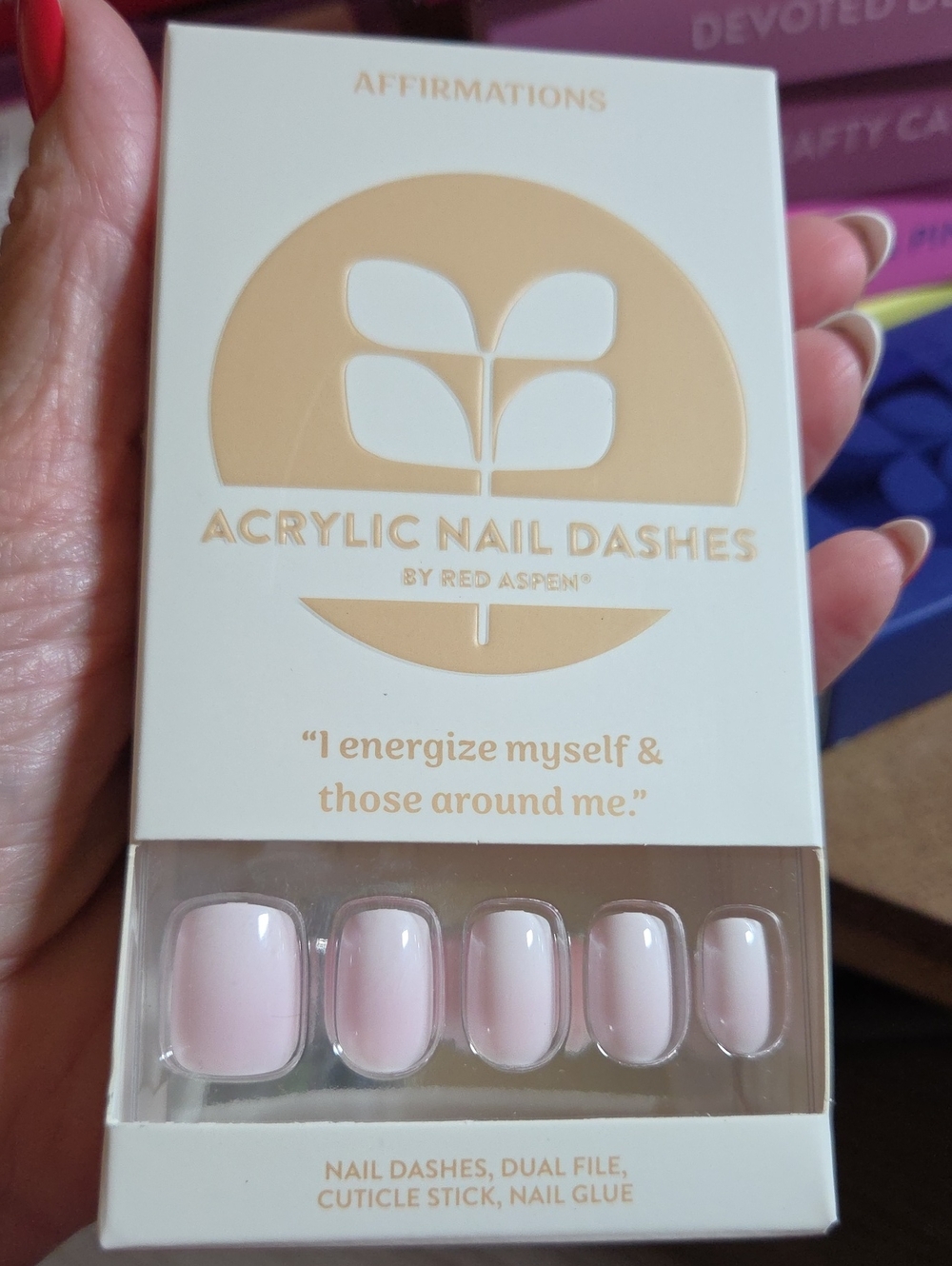 Red Aspen Acrylic Press-On Nails — Soft Pale Pink Nora is Energized